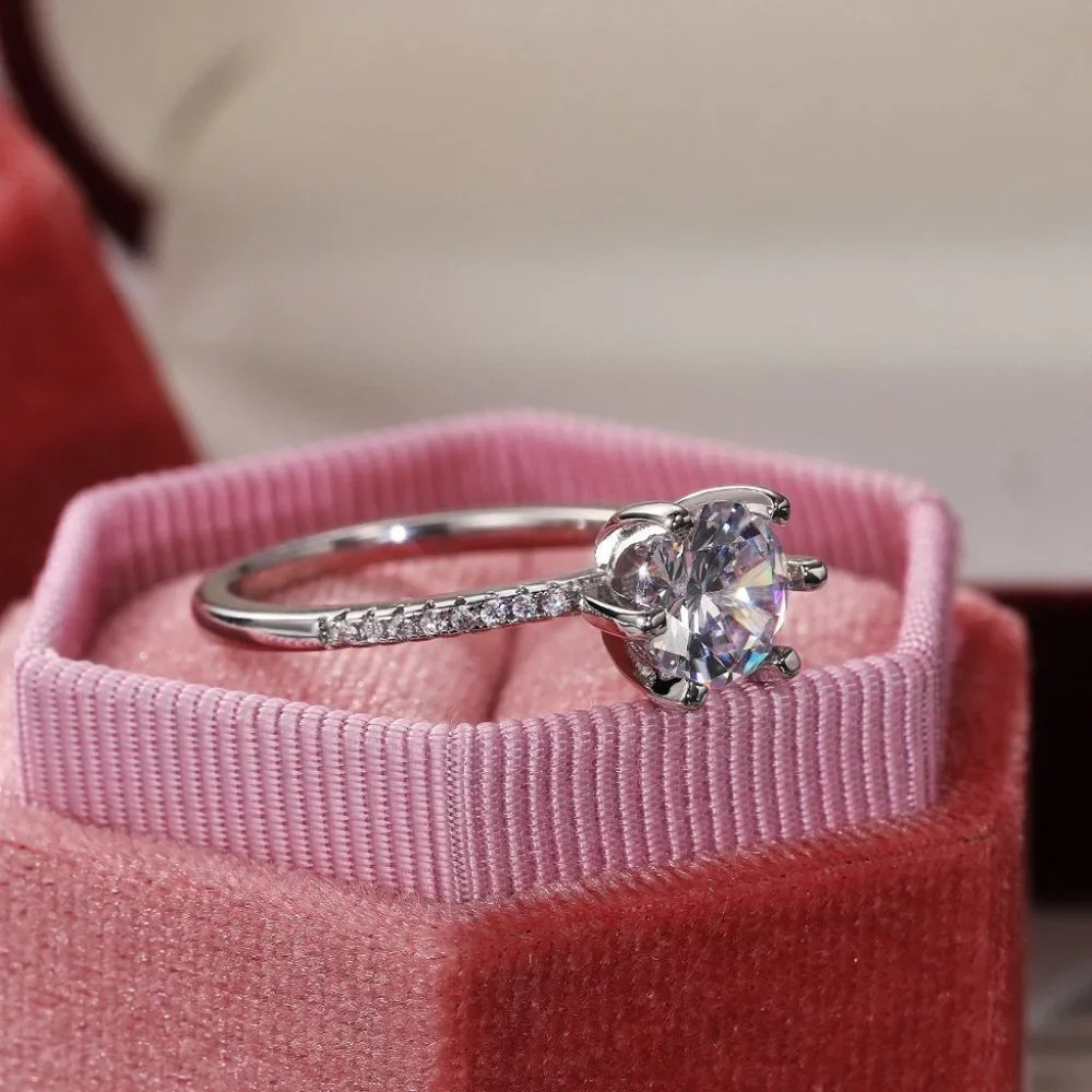 🌸DIAMOND SOLITAIRE FLOWER ROUND BRILLIANT CUT CZ WEDDING RING, K766 - Picture 8 of 9